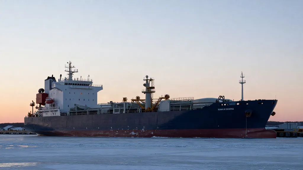 Buque metanero en un puerto del norte al amanecer