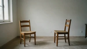 Dos sillas vacías de distinta época frente a frente en un salón