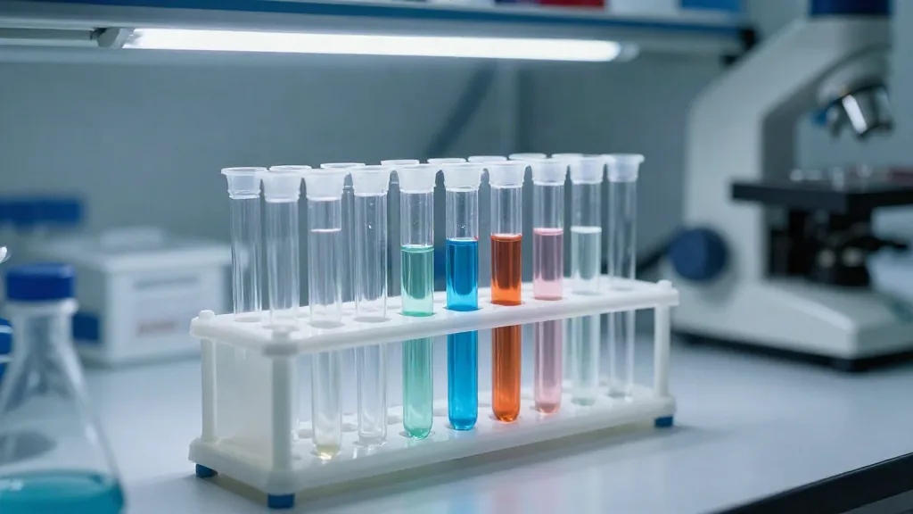 Gradilla con tubos de muestra en un laboratorio