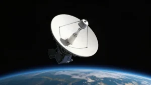 Satélite de comunicaciones sobre el negro del espacio