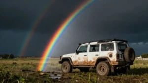 Un arco iris que termina en un 4×4